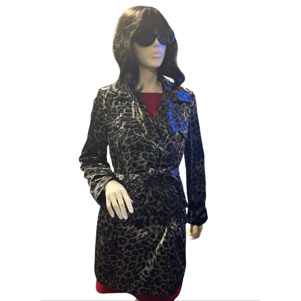 Calvin Klein Black and Gray Animal Print Double Breasted Rain Jacket Size M